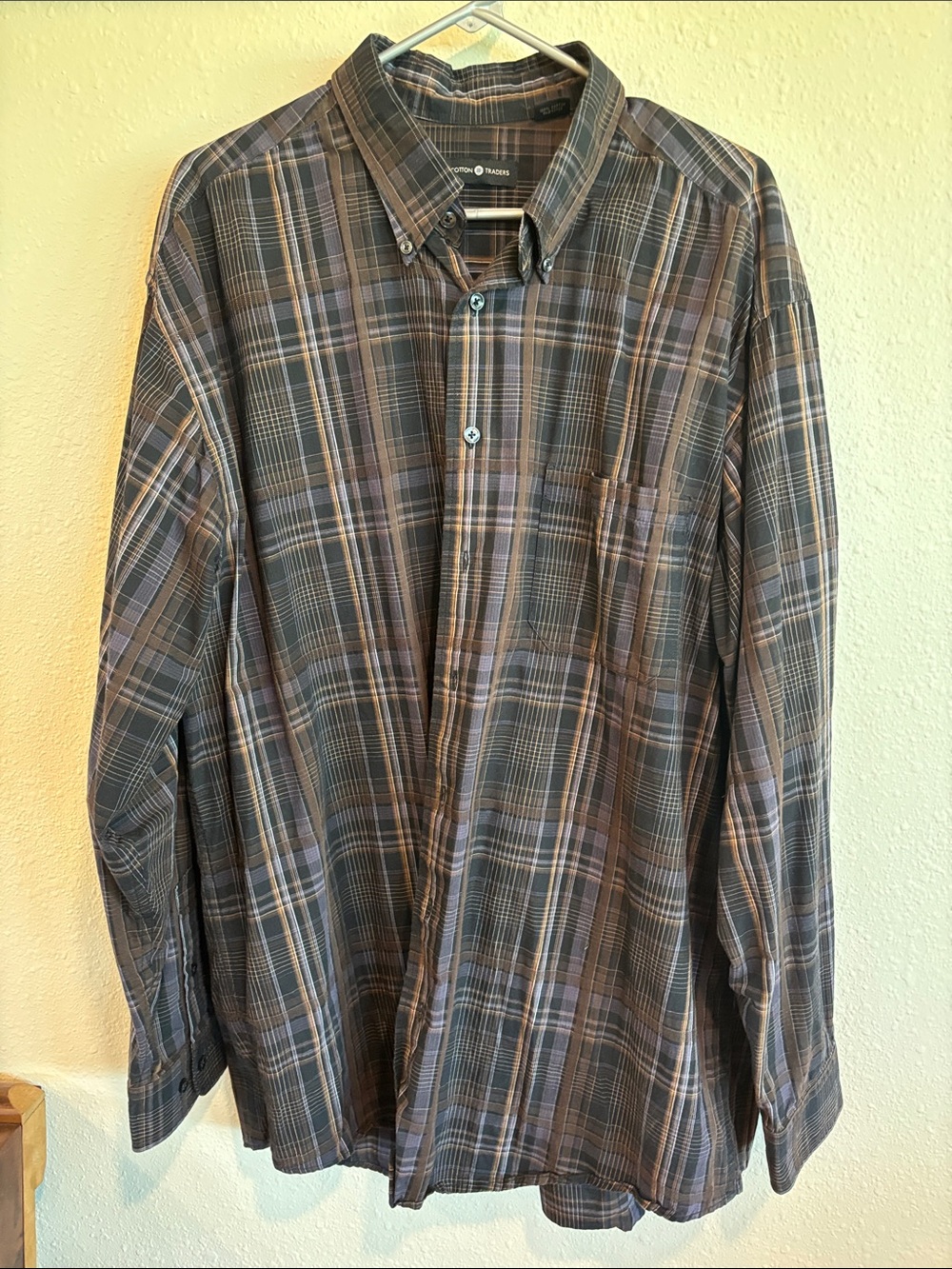 Men's Plaid Button-Down Shirt - Gray and Brown